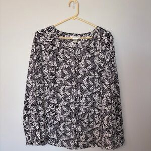 Christopher & Banks Black and White Floral Blouse
